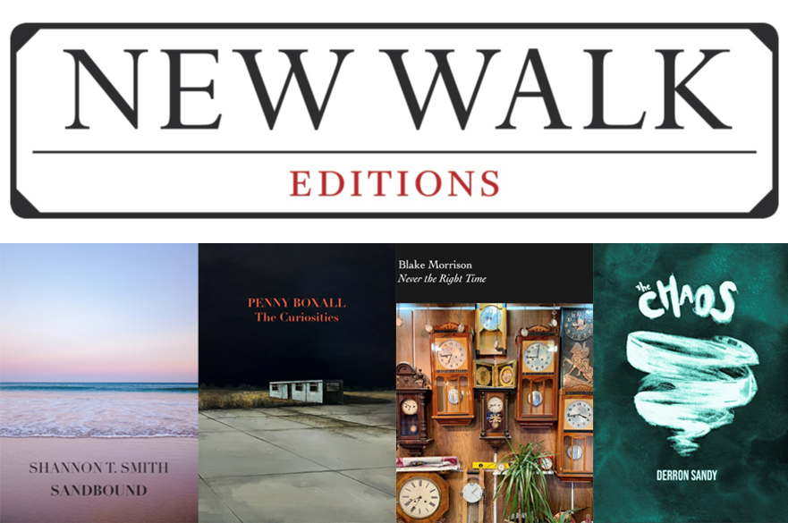 The press's four pamphlets the shortlisting was based on: Never the Right Time by Blake Morrison, The Curiosities by Penny Boxall, Sandbound by Shannon T. Smith, and The Chaos by Derron Sandy
